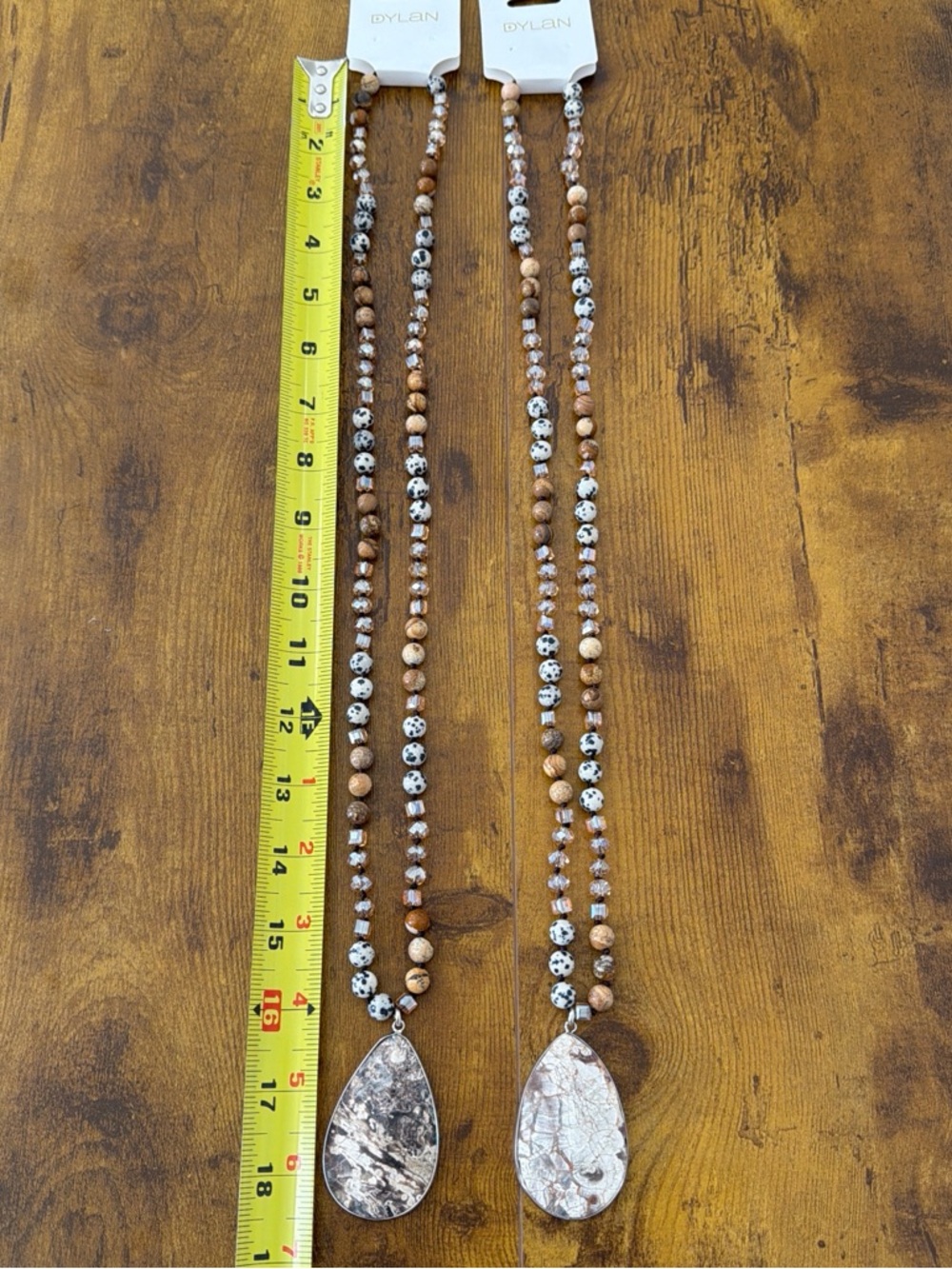 Dylan Rochelle Long Beaded Dalmatian Jasper Natural Stone Pendant Necklace NWT - Picture 5 of 6